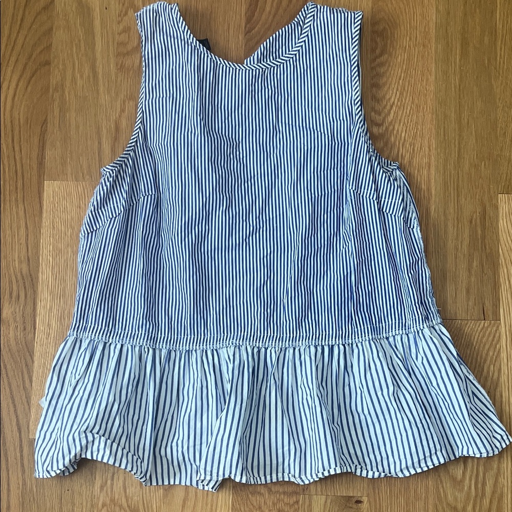 J. Crew Blue and White Striped Peplum Tank Top